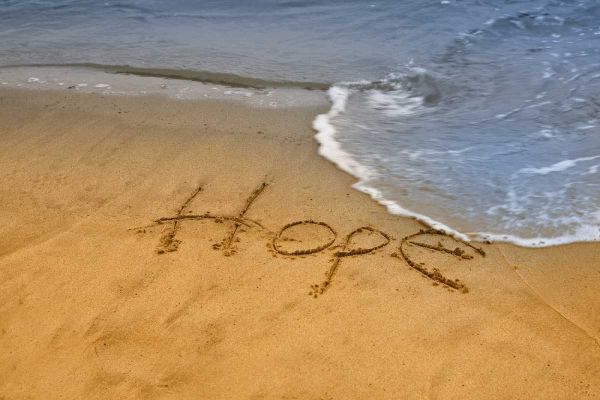 ME, Phippsburg The word hope on Popham Beach